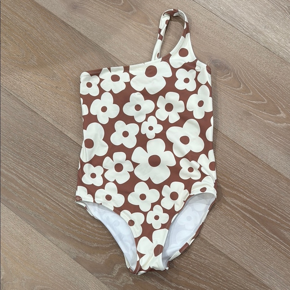 Floral Brown and Cream Kids Swimwear